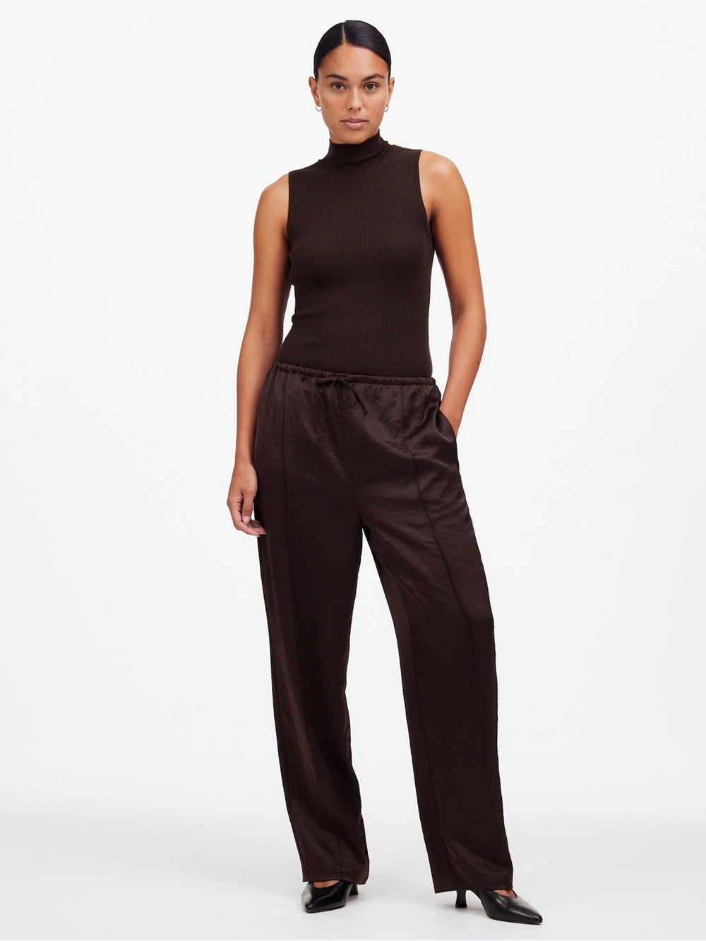 Madewell | Pintucked Slim Pull-On Pants in Satin